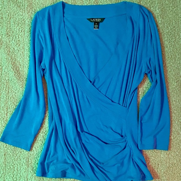 Ralph Lauren Tops - Ralph Lauren Bright Blue Draped Wrap-Front Blouse